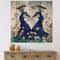 Designart - Two Blue Peacocks With Wildflowers - Traditional Print on Natural Pine Wood